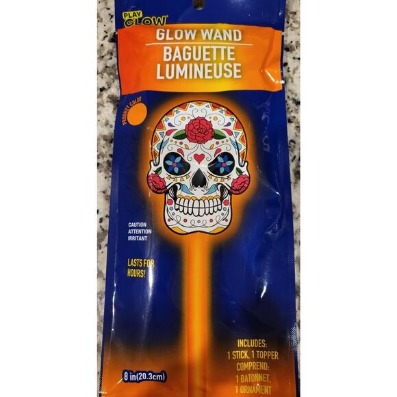 2 Glow in the Dark Glow Wand Stick ~ Day of the Dead Sugar Skull Halloween - Picture 2 of 3